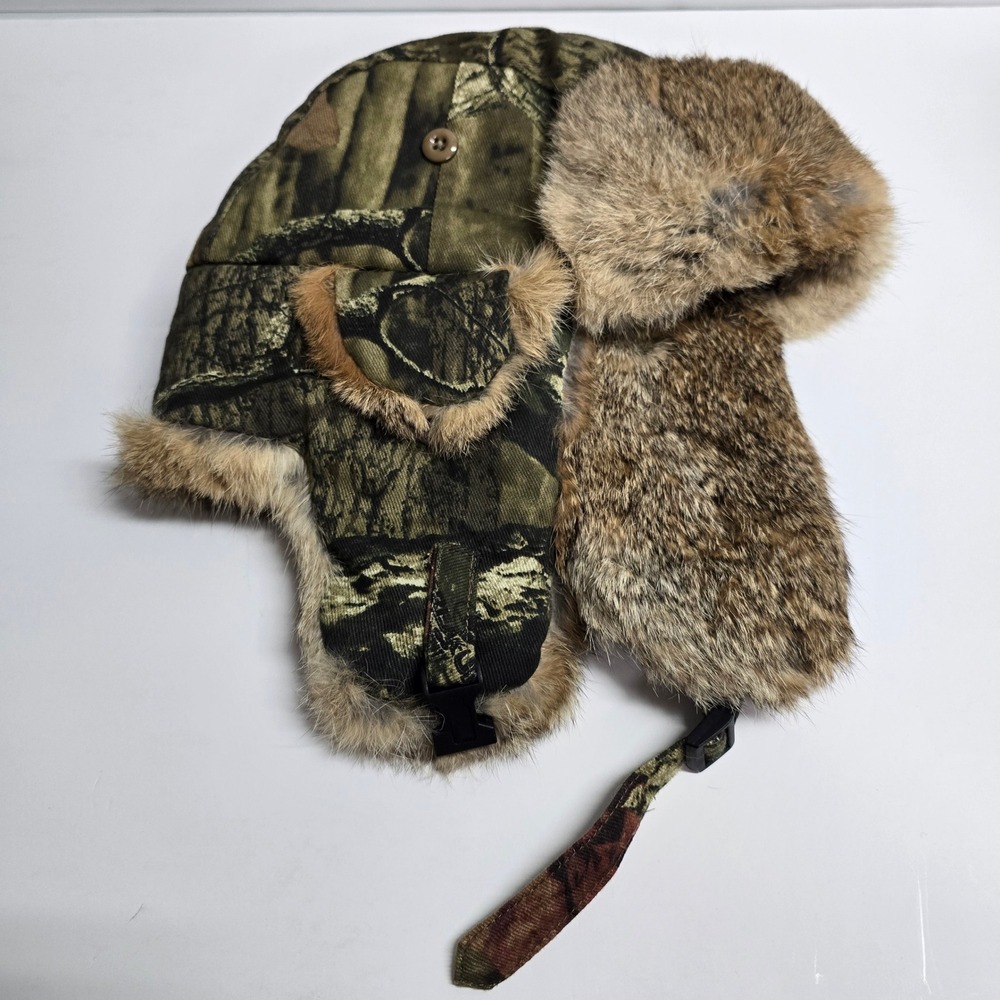 Crowncap Trapper Hat Mens Camo Rabbit Fur Trim Aviator Hunting Hat Dry Ice